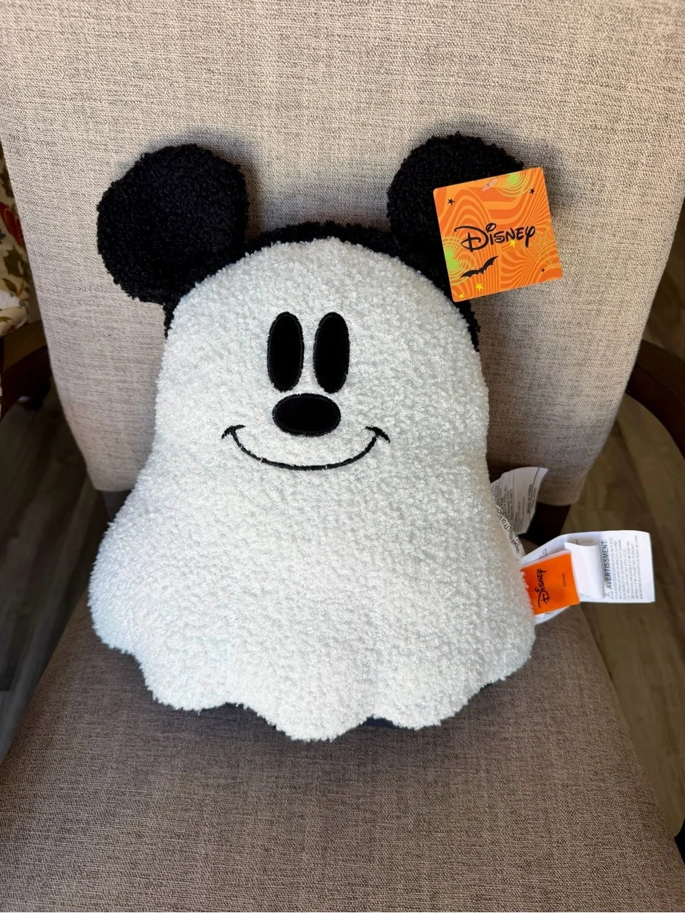 NWT Aldi Disney 2026 Black & White Mickey Ghost Plush Accent Pillow
